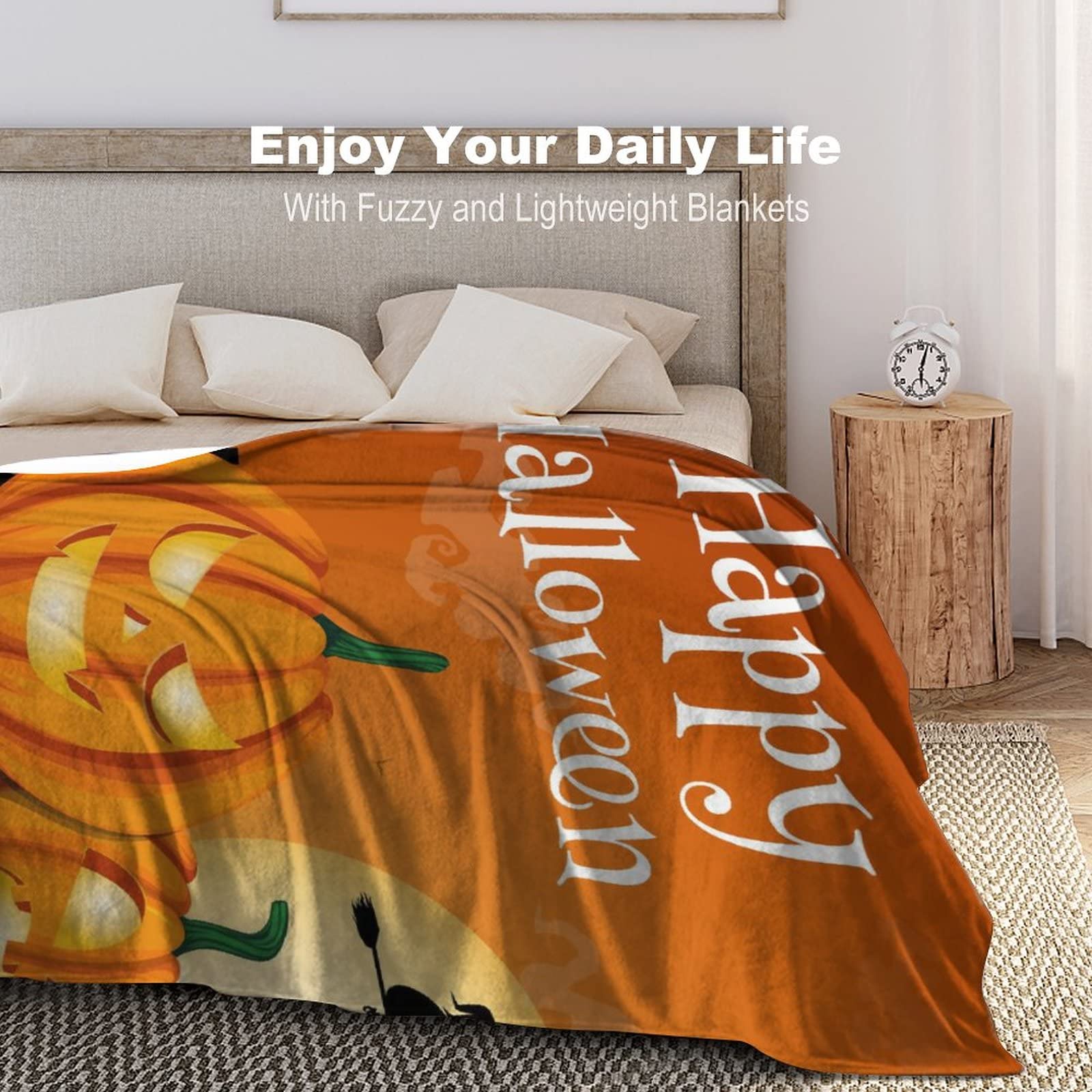 Flauschige Halloween-Flanelldecke – 127x152 Cm, Mit Geist & Kürbis-Motiv, Für Sofa & Bett
