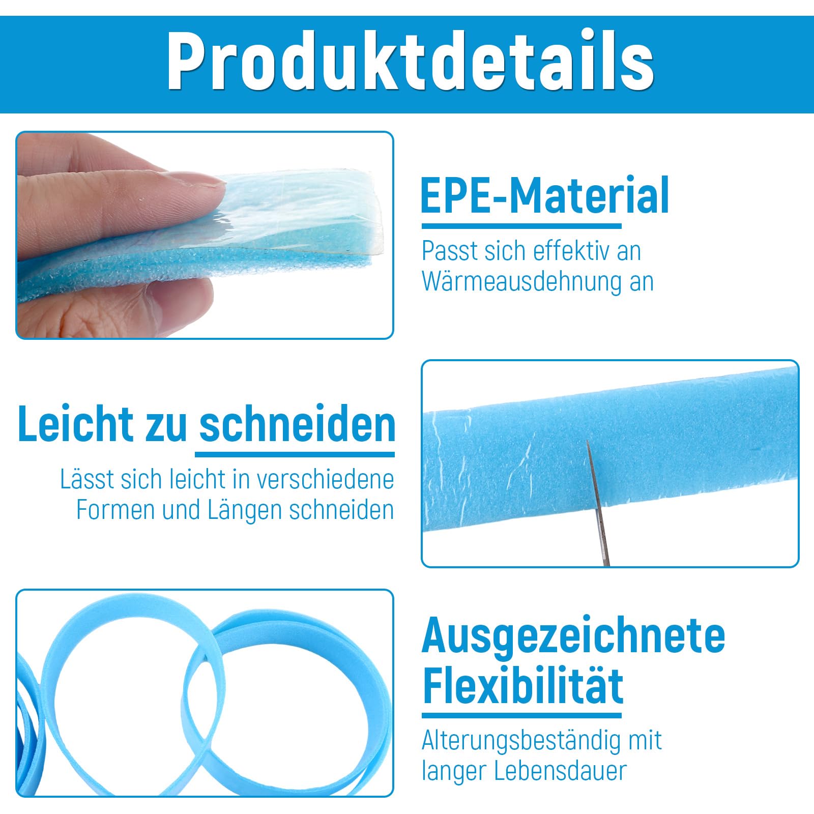 Randdämmstreifen für Ausgleichsmasse Selbstklebend 3er 50mm x 5mm x 10m für Ausgleichsmasse Zur Abdichtung Zwischen Fußbodenheizungsplatten und Wänden Randstreifen, Rissprävention (Blau)