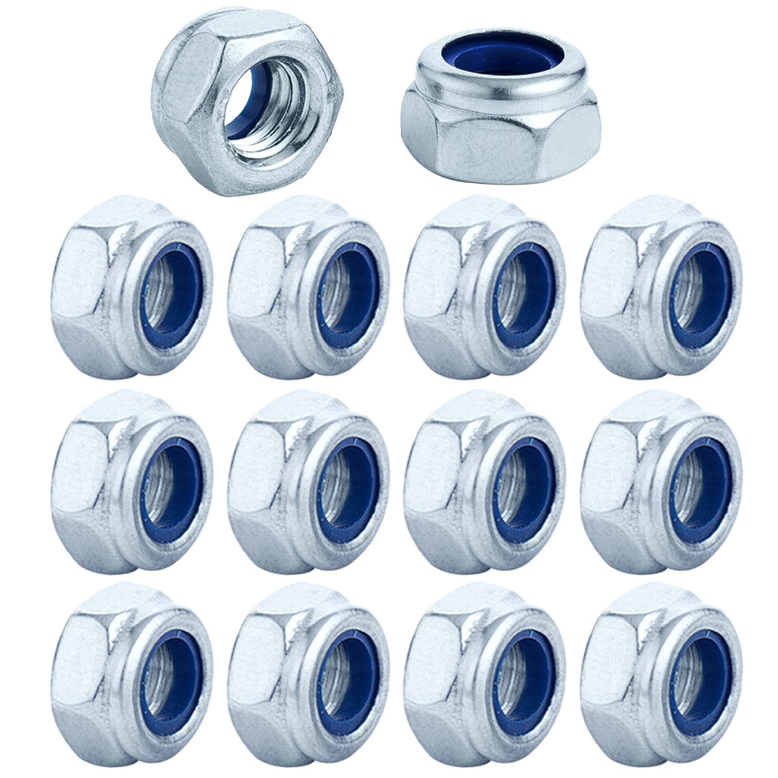 Ansodo 30 Pcs Standard DIN985 M6 Nylon Nuts (6mm), Hardware Nuts, Silver Carbon Steel M6 Hex Nuts, Nylon Insert Lock Nuts, Hex Self Clinching Nuts for Industrial & Construction Fasteners