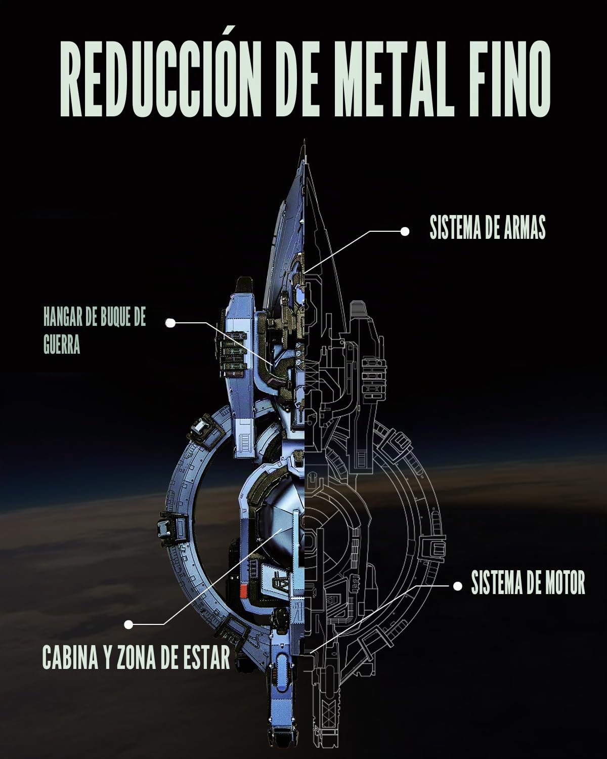 Piececool Metal Puzzle 3D Astronave Selección Natural, Problema de Los Tres Cuerpos Acorazado Espacial Nave Maqueta Construir Adultos, Puzzles 3D Maquetas Acero Inoxidable, Colección, 378 Piezas