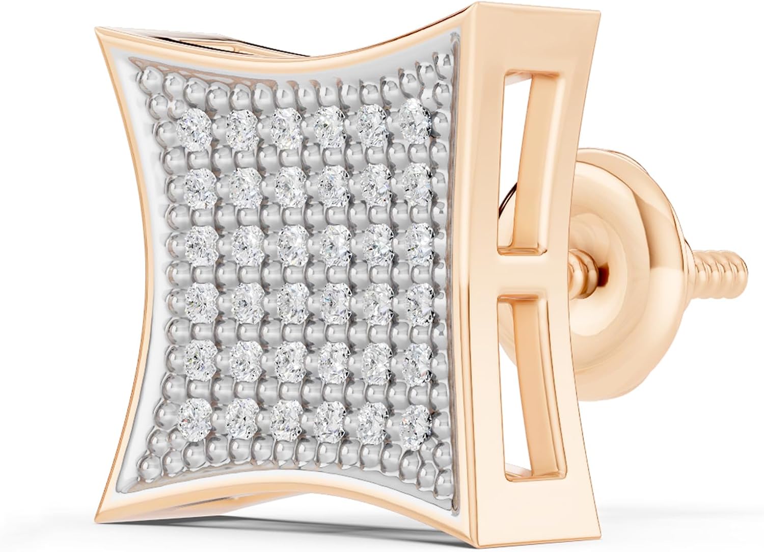 Dazzlingrock Collection 0.08 Ctw Natural Round White Diamond 8.5mm Kite Hip Hop Stud (1Pc Only) in 14K Solid Gold, Screw Back,Unisex Design Ladies,Mens Real Diamond Earrings