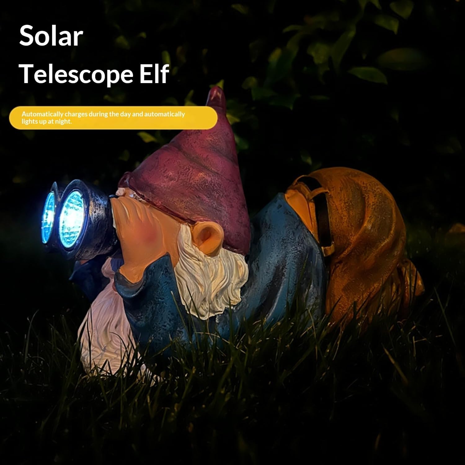 Resin Telescope Fairy Solar LED Outdoor Decor Statue, Waterproof Atmospheric Figurine Light for Patio/Yard/Lawn, Home Garden Holiday Gift (Lying)