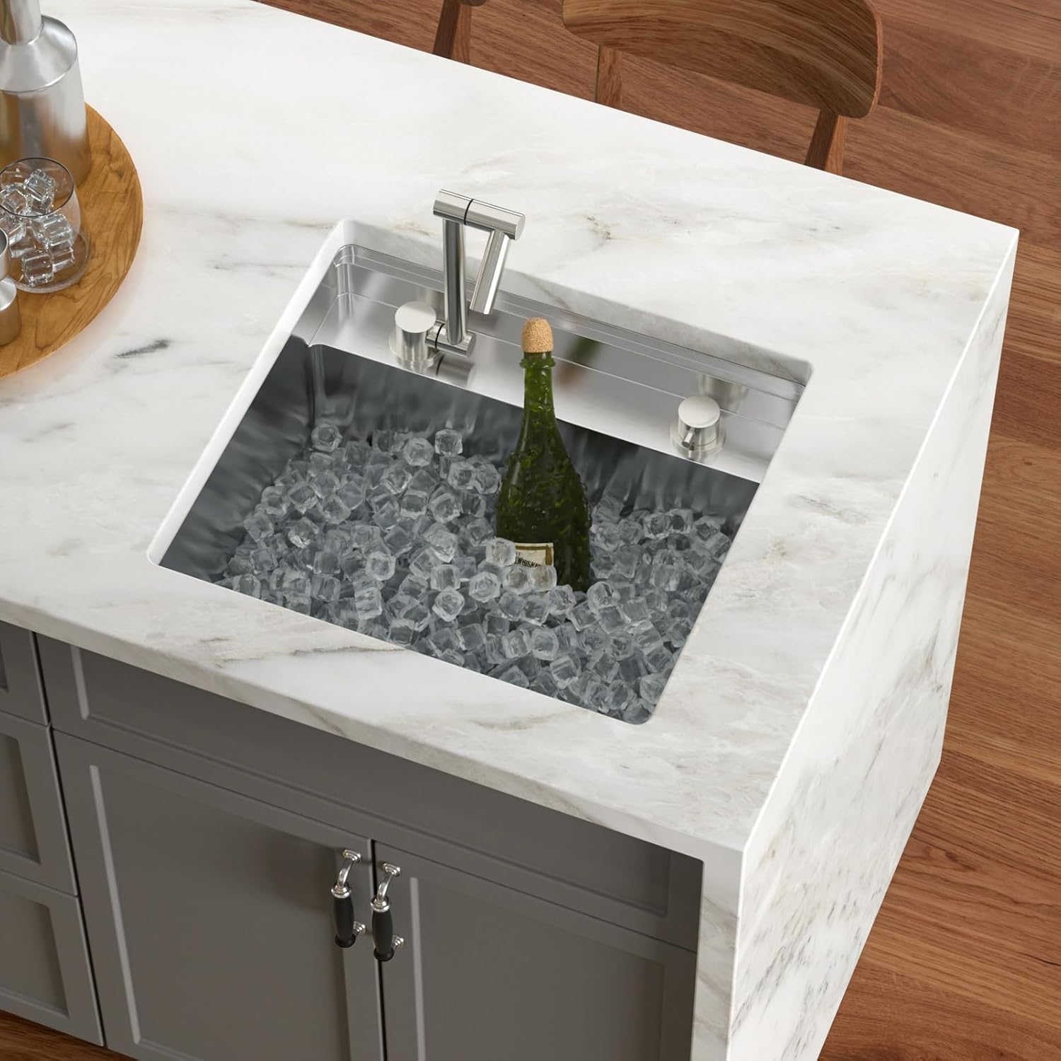 21 x 19 Inch Outdoor Sink Undermount RV Sink Workstation 16 Gauge Stainless Steel Single Bowl Handmade Outdoor Kitchen Sinks With Floding Faucet 21"x19"x9"