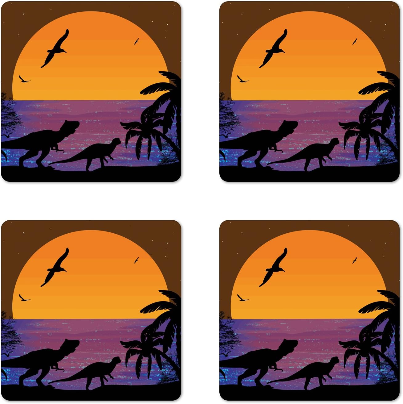 Lunarable Dinosaur Coaster Set of 4, Silhouettes of