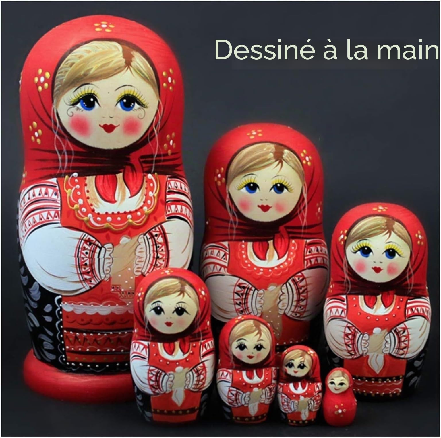 Poupée Matriochka Poupées gigognes Ensemble de 7 pièces poupées gigognes en Foulard Rouge Peint à la Main poupées Russes poupées gigognes Matriochka Poupée Russe