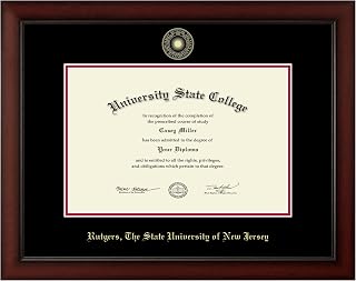Rutgers University 18" W X 12" H Diploma Frame - Fits - Gold Embossed Diploma Frame - Cherry Moulding with Black and Red Matting - Officially Licensed