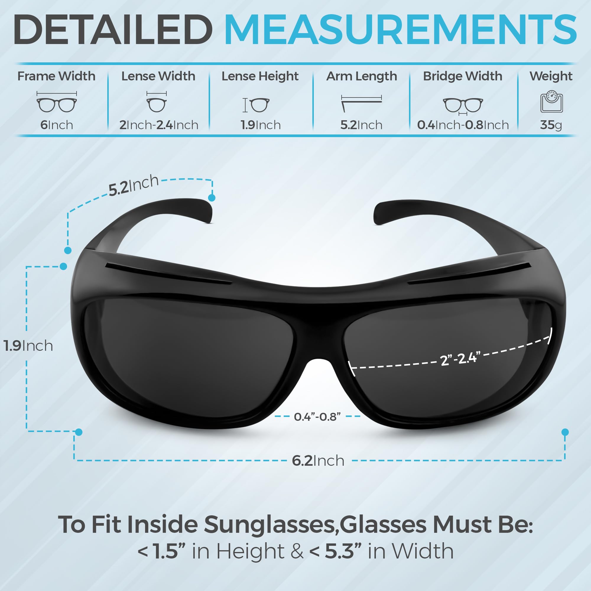 Lunettes de soleil polarisées pour chirurgie de cataracte - Lunettes de protection intégrale UV400 - S'adapte sur les lunettes - Anti-éblouissement, légères et durables