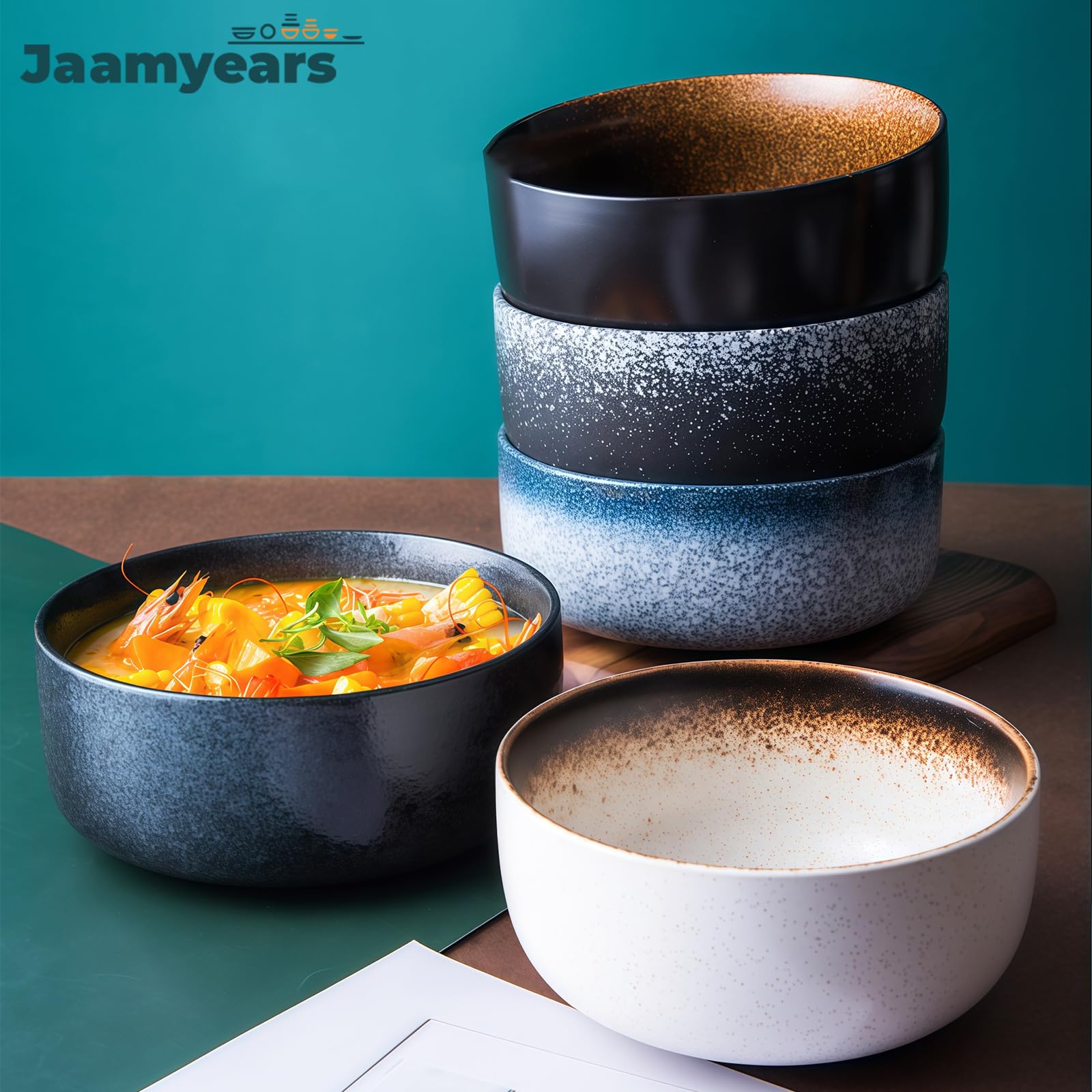 Ceramiczne miski do zupy, zestaw 4 sztuk, 850 ml, bezpieczne w kuchence mikrofalowej, porcelanowe miski obiadowe, kamionkowe miski na płatki i ryż, trwałe i wszechstronne przybory kuchenne