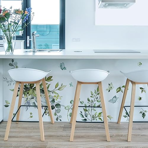 Miniatura 6 de Kingarch Calcomanías de pared de hojas de acuarela para despegar y pegar, calcomanías de pared extraíbles y murales de plantas, flores, decoración