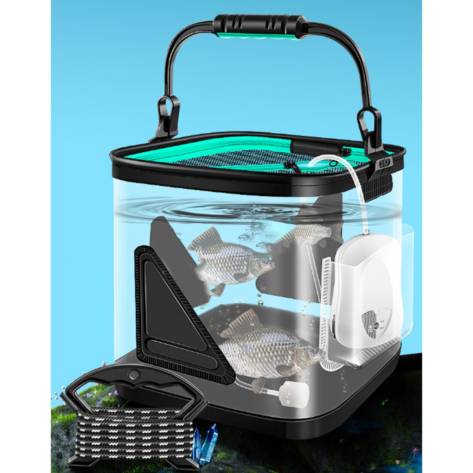Seau de pêche pliable de 8/13 L, seau à poisson résistant à l'eau, seau de camping en plein air avec corde