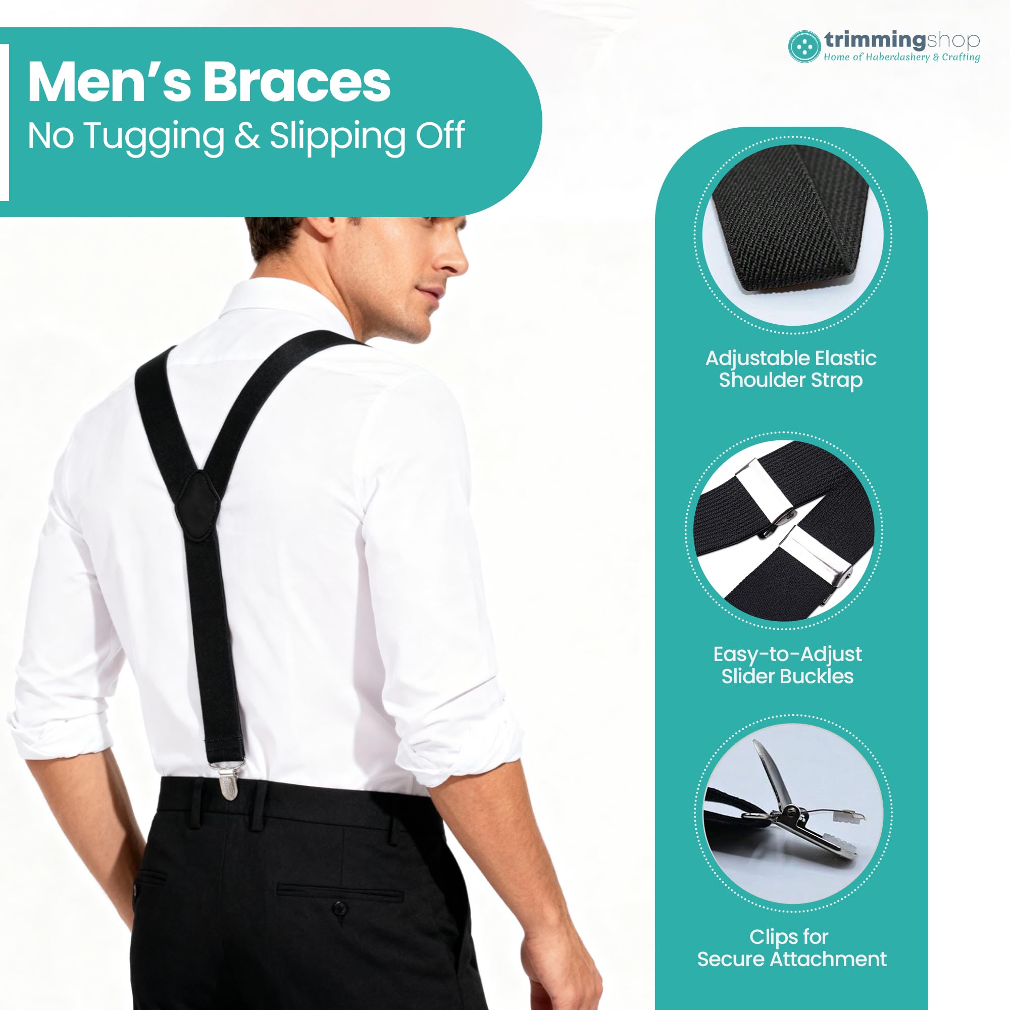 Trimming Shop Bretelle da Uomo Con Resistente Metallo Resistente Clip Regolabile Y Stile Bretelle Pantaloni Bretelle 2.5cm Largo Elastico, Moda Accessorio per Festa Matrimonio - Navy, 25mm
