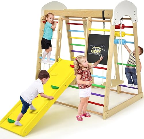 Costzon Juguetes de escalada 8 en 1 para niños pequeños parque infantil interior de la selva con tobogán roca de escaladared barras de monos tablero disponible en Yaxa Colombia