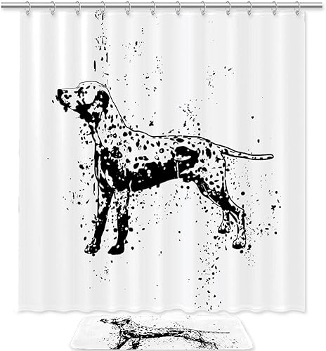 Miniatura 1 de KXO Bonito juego de cortina de ducha impermeable y tapete de baño de poliéster con ganchos, 70.8 x 70.8 pulgadas