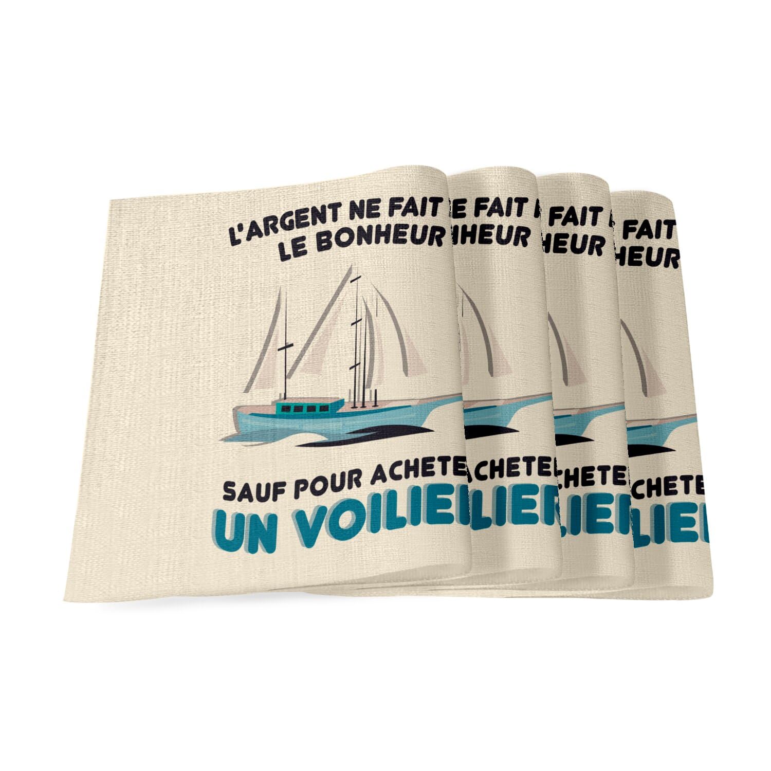 Sets de table en lin voilier grand format 40x28.5 cm pour table marine