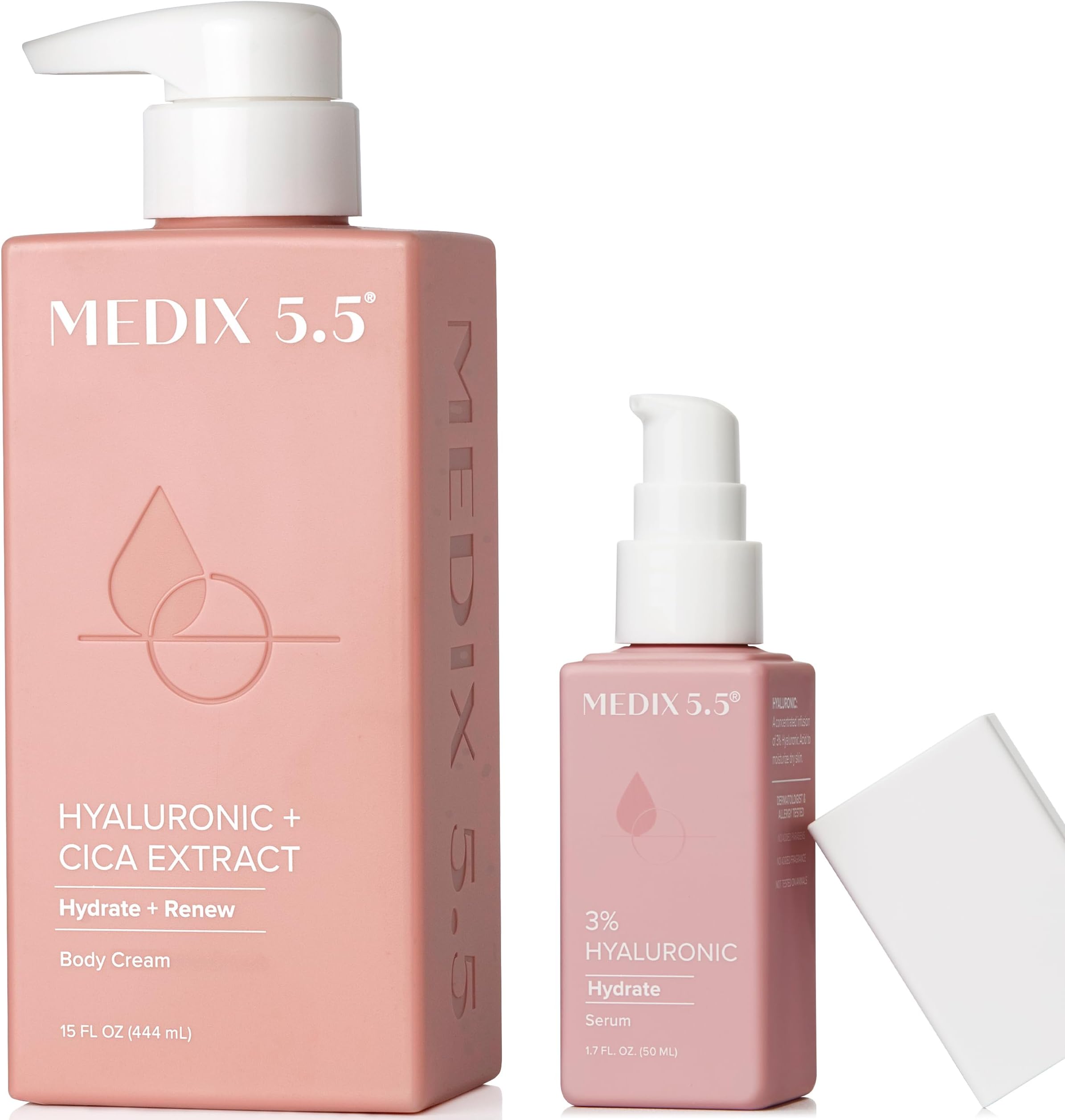 Medix 5.5 Hyaluronic Acid Body Cream Moisturizer Lotion + 3% Concentrated Hyaluronic Acid Body Serum & Body Booster | 2PC Hydrating Skin Care Set