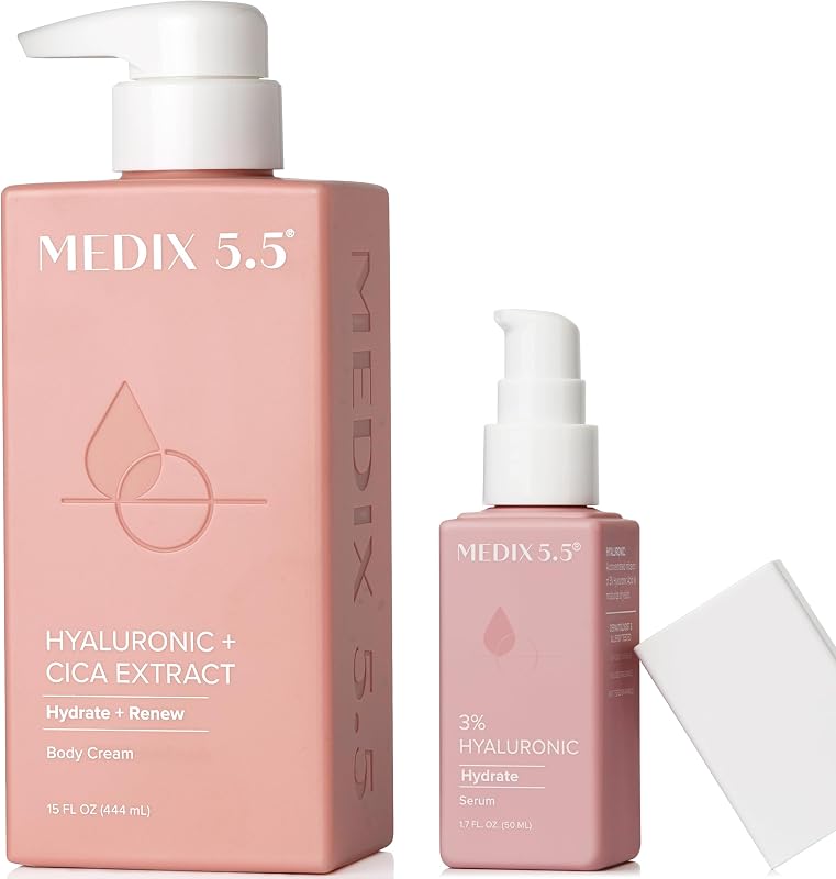Medix 5.5 Hyaluronic Acid Body Cream Moisturizer Lotion + 3% Concentrated Hyaluronic Acid Body Serum & Body Booster | 2PC Hydrating Skin Care Set