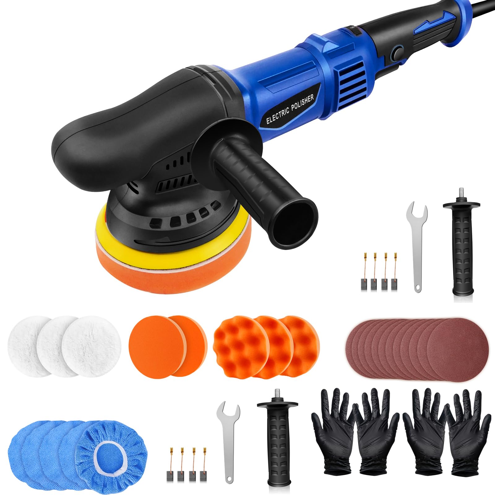 Lucidatrice eccentrica, 920 W, set lucidatrice eccentrica, 6 velocità variabile 2800 – 5800 RPM, trattamento professionale auto, piatto lucidante da 120 mm, spugna per lucidatura, tampone lucidante
