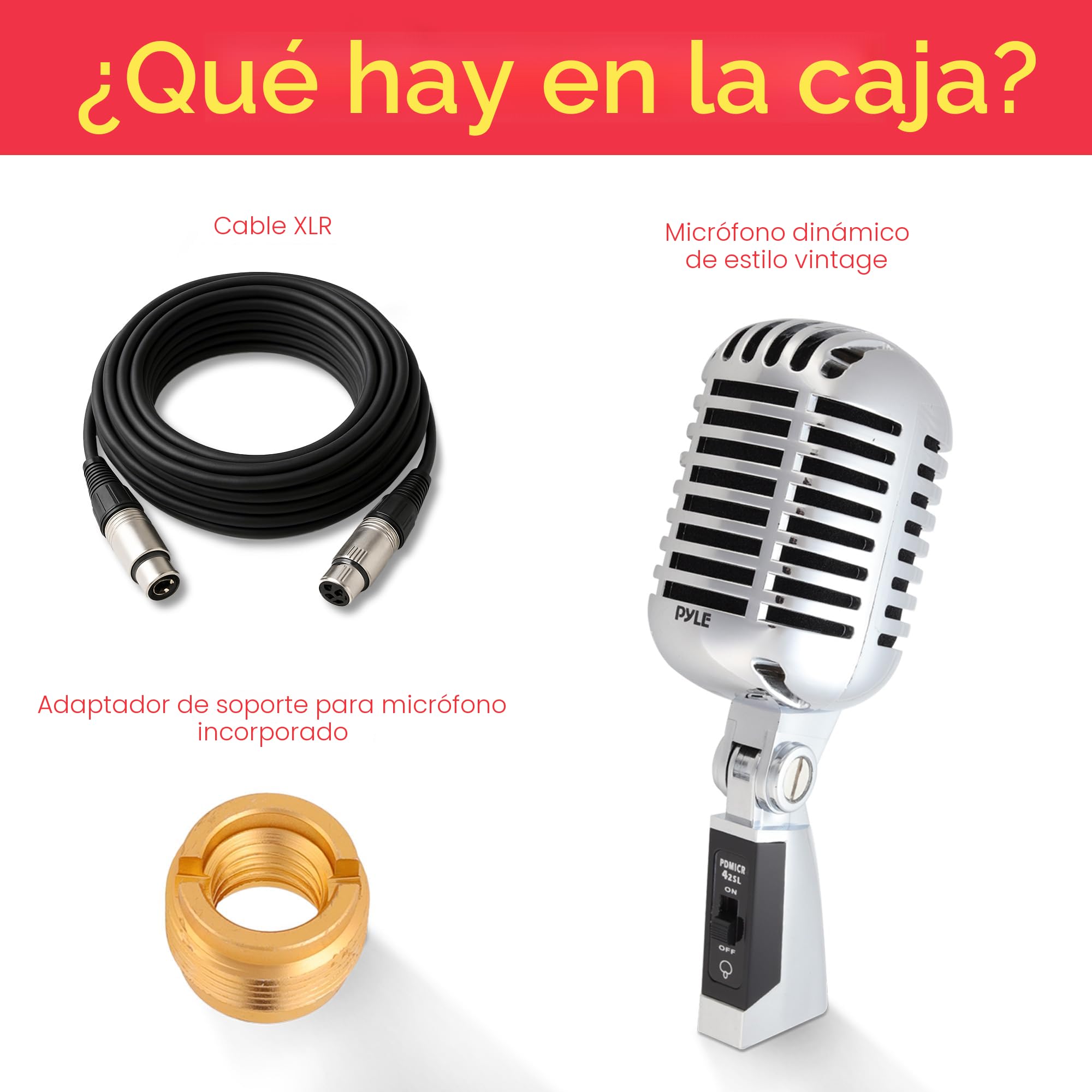 Micrófono Dinámico Profesional Pyle – Unidireccional XLR, Cable 15 Pies, On/Off, Ideal Para Voz En Vivo Y Grabación