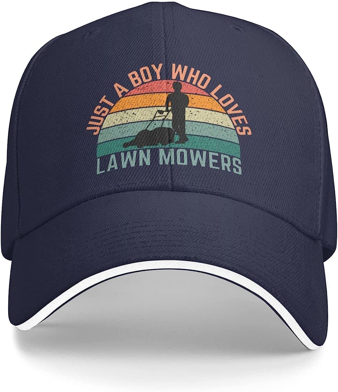 Loujin Unisex Kids Navy Blue Baseball Cap Lawnmower Lover Hat Just A Boys Who Loves Lawn Mowers Hat Adjustable Sports Caps Sun Hat For Men Women
