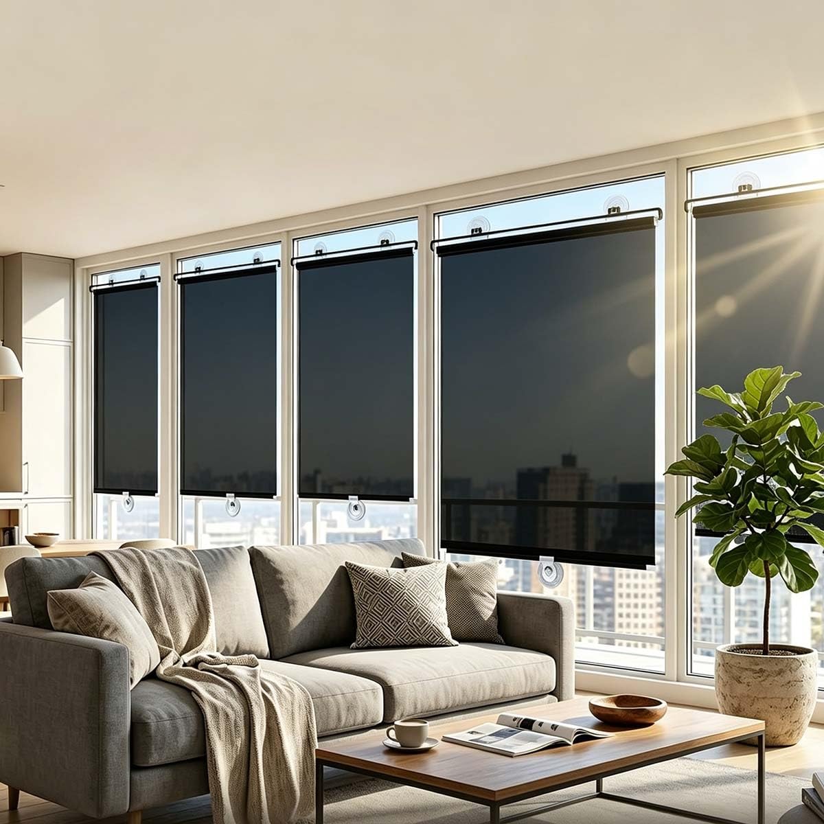 Rollo Ohne Bohren，Saugnapf-Rollladen, Verdunkelungsrollo Breite 30 35 40 45 50 55 60 65 70 80cm Einziehbarer Sichtschutz Temporäre Jalousien Für Fenster Büro Auto(Schwarz,W80xH175cm)