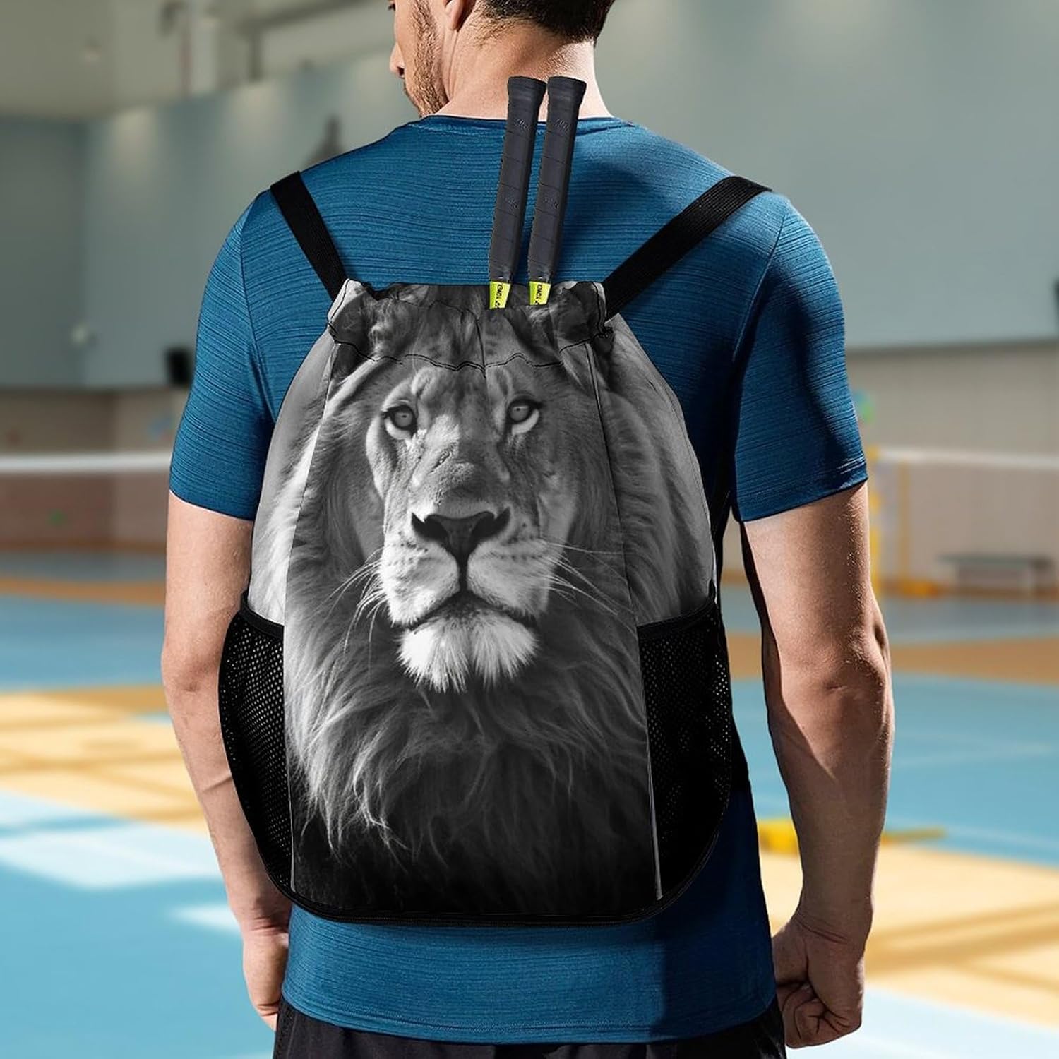Fitness Drawstring Backpack Waterproof Gym Bag African Lion Black And White Lightweight Dry And Wet Separation Swim Bag