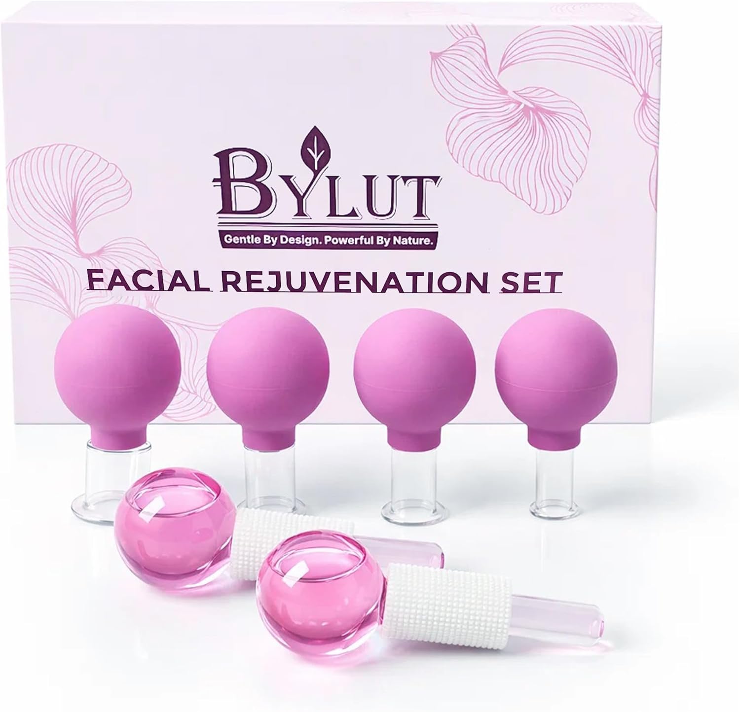 3-in-1 Ice Globes & Glass Facial Cupping Set, 2 Ice Globes for Face + 4-Size Facial Cupping Set for Face Lifting & Body Suction Cups, Facial Ice Roller for Depuffing, Heat & Cold Therapy-Purple