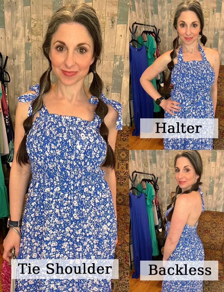 Tobrief Women's Boho Dress Summer Spaghetti Strap Square Neck Flowy Ruffle Beach Long Maxi Dress - Image 5