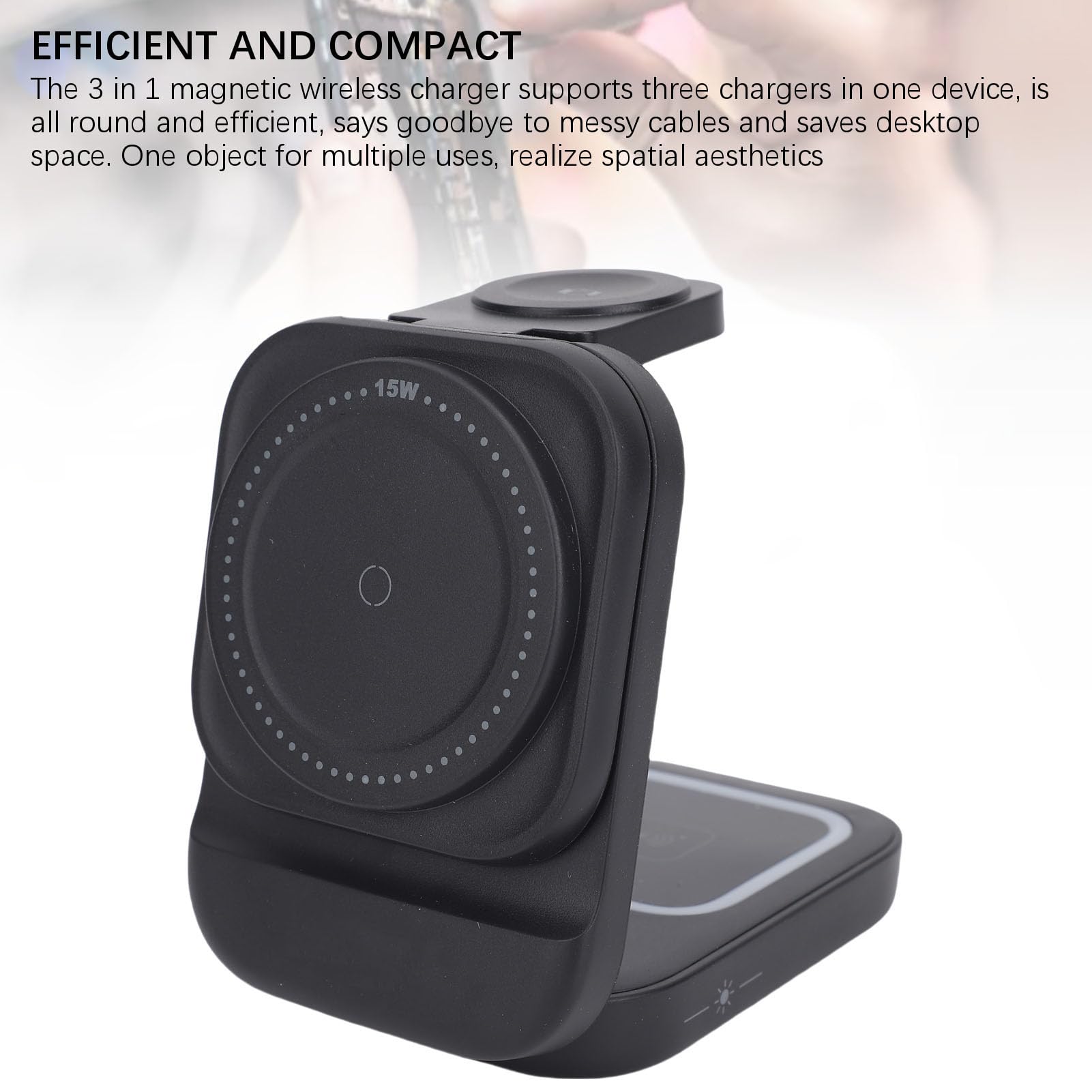 Generic Supporto Caricabatterie Wireless Magnetico 3 in 1 Ricarica Rapida da 15 W per più Dispositivi Design Salvaspazio per Un'organizzazione Efficiente della Scrivania Materiale Composito ABS