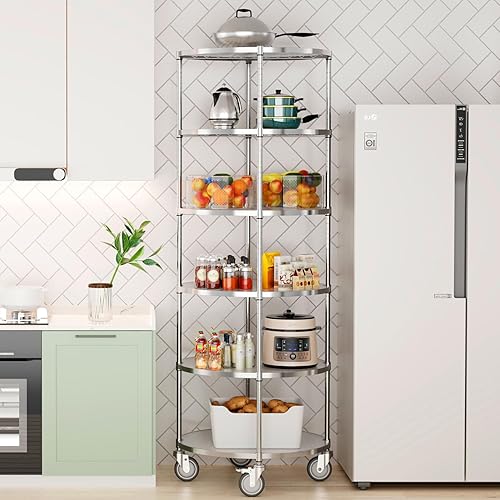 Miniatura 2 de Estantería redonda de 6 niveles de 30 pulgadas de diámetro, estante de almacenamiento ajustable resistente NSF con ruedas y revestimientos de