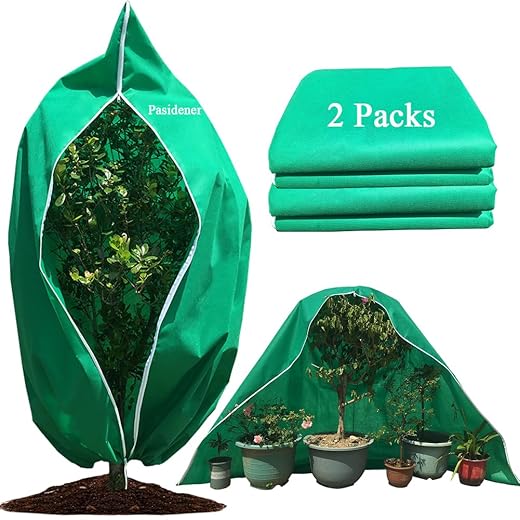 Plant Covers Freeze Protection 2 Packs 75" X55" 2.2oz Tree Covers Frost Plant Covers Freeze Cloth for Outdoor Plants with Zipper Drawstring