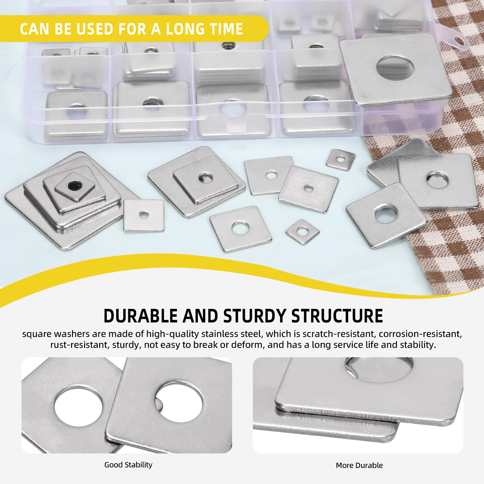 Mardatt 100Pcs 1/8” 1/6” 3/16” 1/4” 5/16” 3/8” 1/2” Square Washer Plate Kit - Image 3