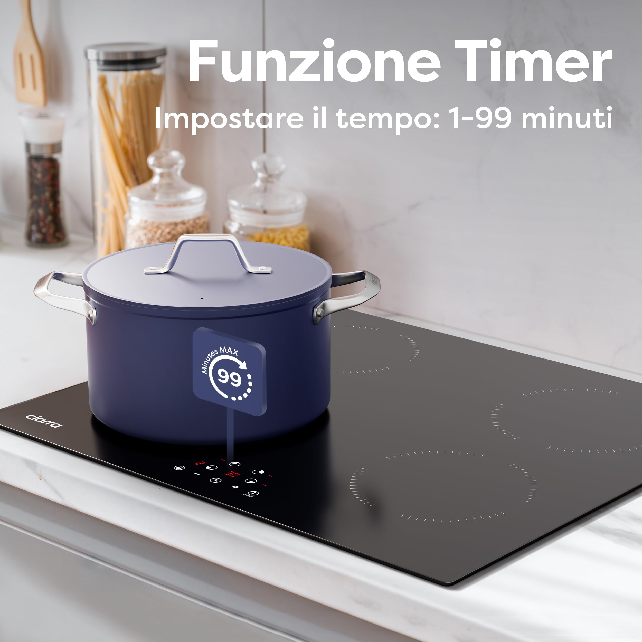 CIARRA Piano Induzione 4 Fuochi Incasso, Piano Cottura con Blocco Sicurezza e Timer da 99 Minuti, CABBIH4-A
