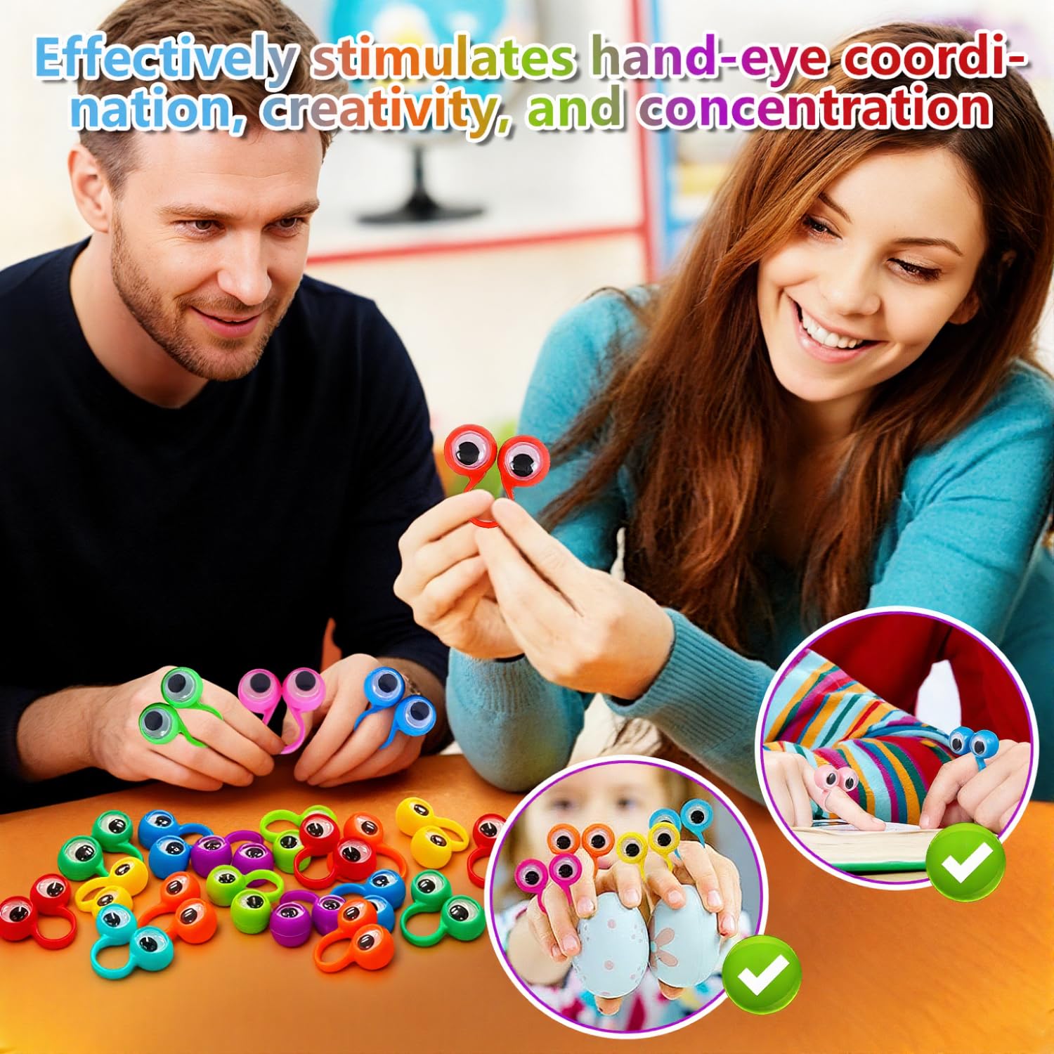90 Marionetas de Dedo Ojos Marionetas de Mano Colores Finger Puppets Educativos para Creativas Interactivas Representaciones Teatrales Regalo para Cumpleaños y Fiestas de Halloween - 4