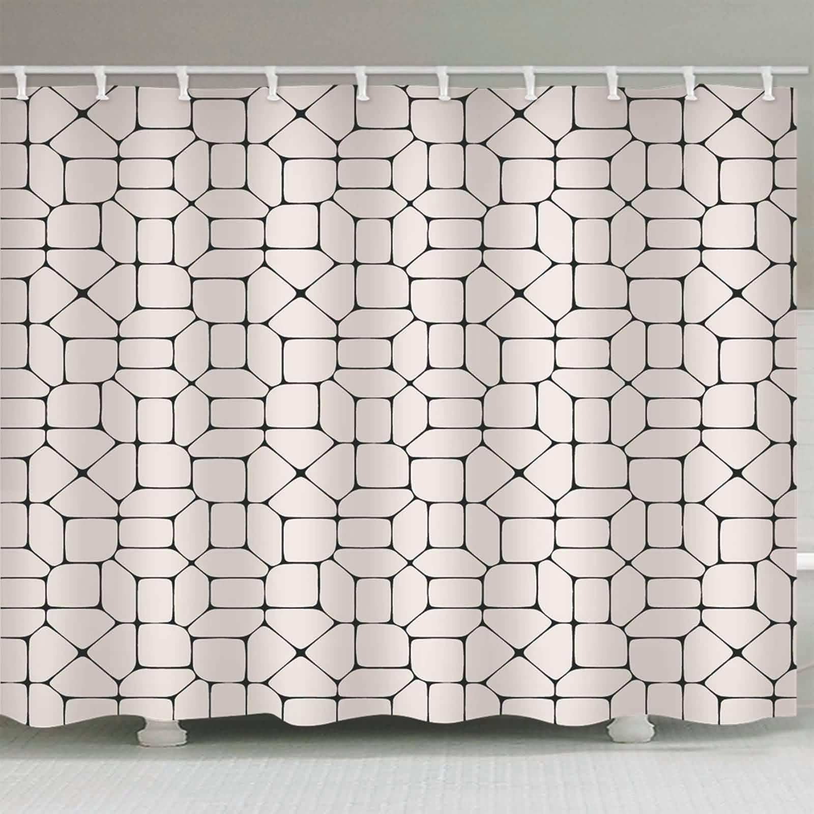 Cortina de ducha textil de tela negra y blanca, patrón geométrico, antimoho, cortina de baño de poliéster, impermeable, lavable, cortinas de ducha en el baño para bañera con anillos