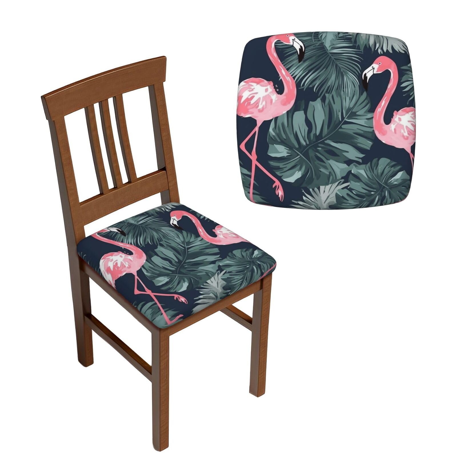 NONHAI 6PCS Dining Chair Seat Covers Set Flamingo and Leaves Stretch Removable Chairs Covers Washable Seat Cushion Slipcovers Protector for Dining Room Kitchen Chairs