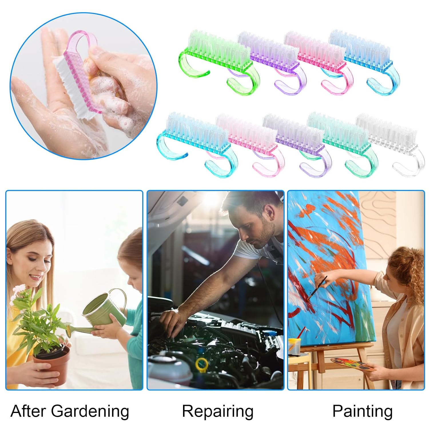 27 PCS Handle Grip Nail Brushes Colorful Small Fingernail Brushes Mini Hand Scrub Cleaning Brush Fingernail Scrub Cleaning Brush Kit for Men Women Toes Nails Pedicure Assorted Color