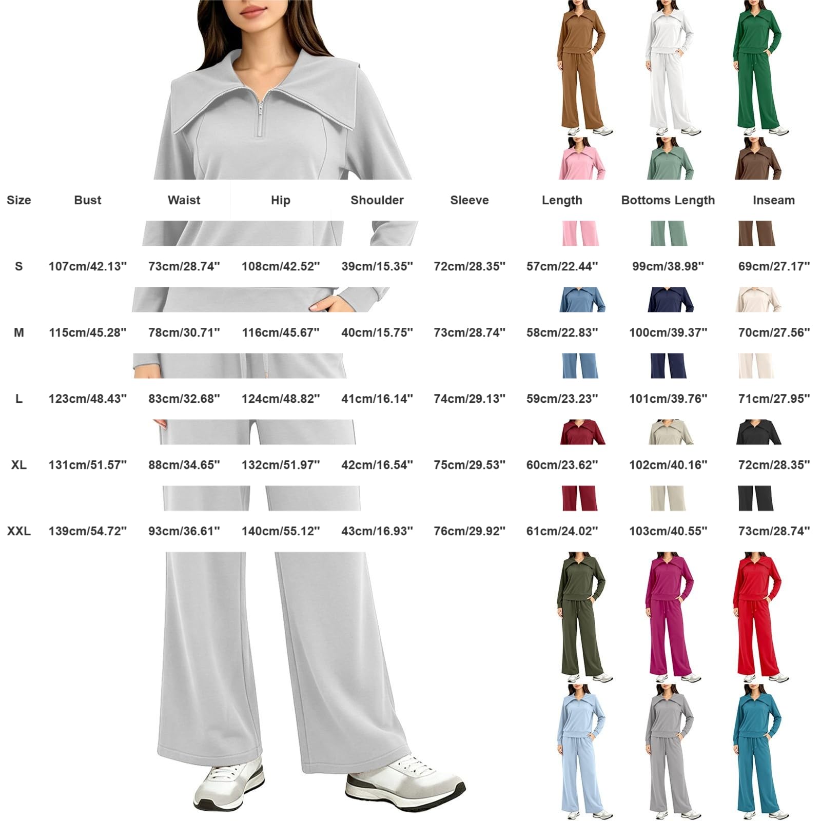 Donna Tute Cotone Felpa Oversize Con Zip a Quarto Manica Lunga Pantaloni | Completi Da Ginnastica Morbido Loungewear Tracksuit In Pile Oversize Curvy Set Felpata Da Casa Fitness Comodo Tinta Unita