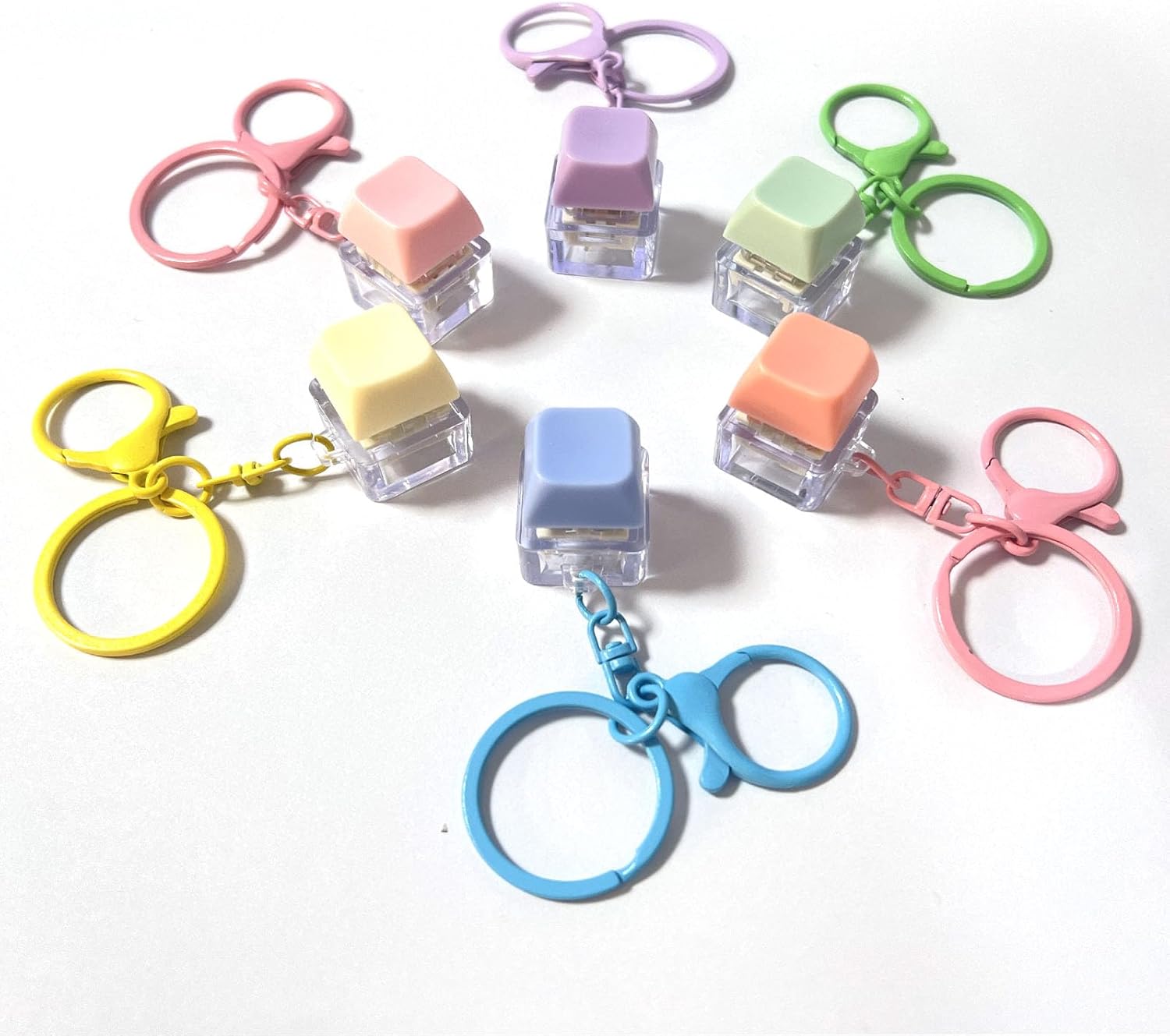 6 Pcs Keyboard Keychain Fidget Toys for Adults - Clicker Stress Relief Toys Bulk, Anxiety ADHD Sensory Toys, Office Decompression Gifts (Macaron Colors)