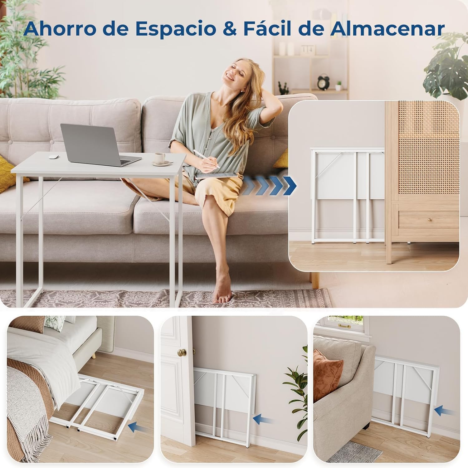 Dripex Mesa Escritorio Plegable, Compacto, Estable y Fácil de Montar, Mesa Pequeña Ordenador para Casa Oficina y Cualquier Poco Espacio, Color Blanco, 80 x 46 x 74cm