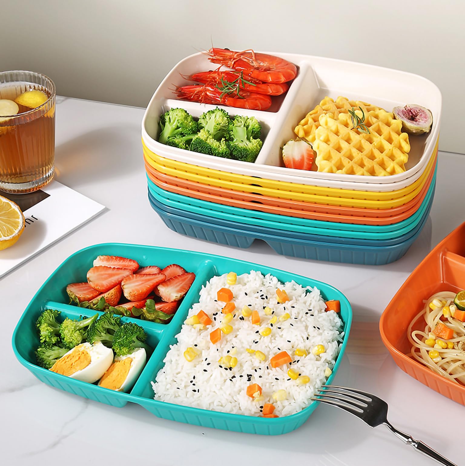 Oicia Wheat Straw Divided Plates - 3 Compartment Set -6 Oicia Wheat Straw Divided Plates - 3 Compartment Set -6