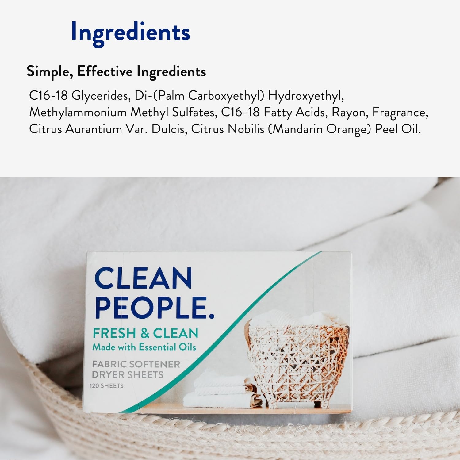 THE CLEAN PEOPLE The Clean People - Fogli ammorbidenti per asciugatrice, ammorbidiscono ed eliminano l'elettricità statica, ammorbidente vegano con oli essenziali, profumo fresco, P