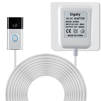 Doorbell Transformer 24V 500MA Doorbell Power Adapter AC110-120V to AC24V, Compatible with Ring, Nest, Eufy, Wyze, Arlo Visual Doorbell with 26ft Cable White