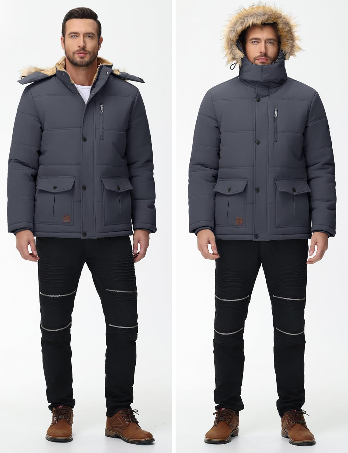 Cotrasen Men’s Winter Jacket Hoodie Thicken Warm Fleece Lined Water Repellent Windproof Parka Winter Coat - Image 9