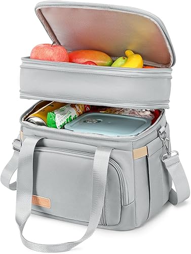 MAPLELILY Bolsa de almuerzo para hombres y mujeres, lonchera aislada de doble cubierta, doble compartimento, a prueba de fugas, bolsa de almuerzo