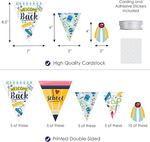 Miniatura 3 de Big Dot of Happiness Regreso a la escuela  Decoración de guirnalda de banderines para el primer día de clases  Banner triangular  30 piezas