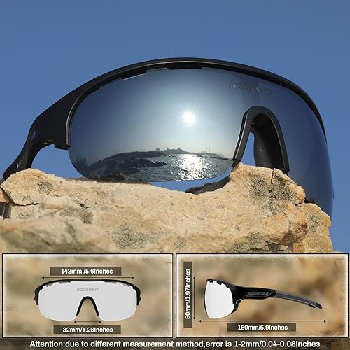 Miniatura 4 de ROCKNIGHT Gafas de sol deportivas de ciclismo para hombre, polarizadas, protección UV, plateadas, espejadas, para exteriores, cabeza media, ligeras