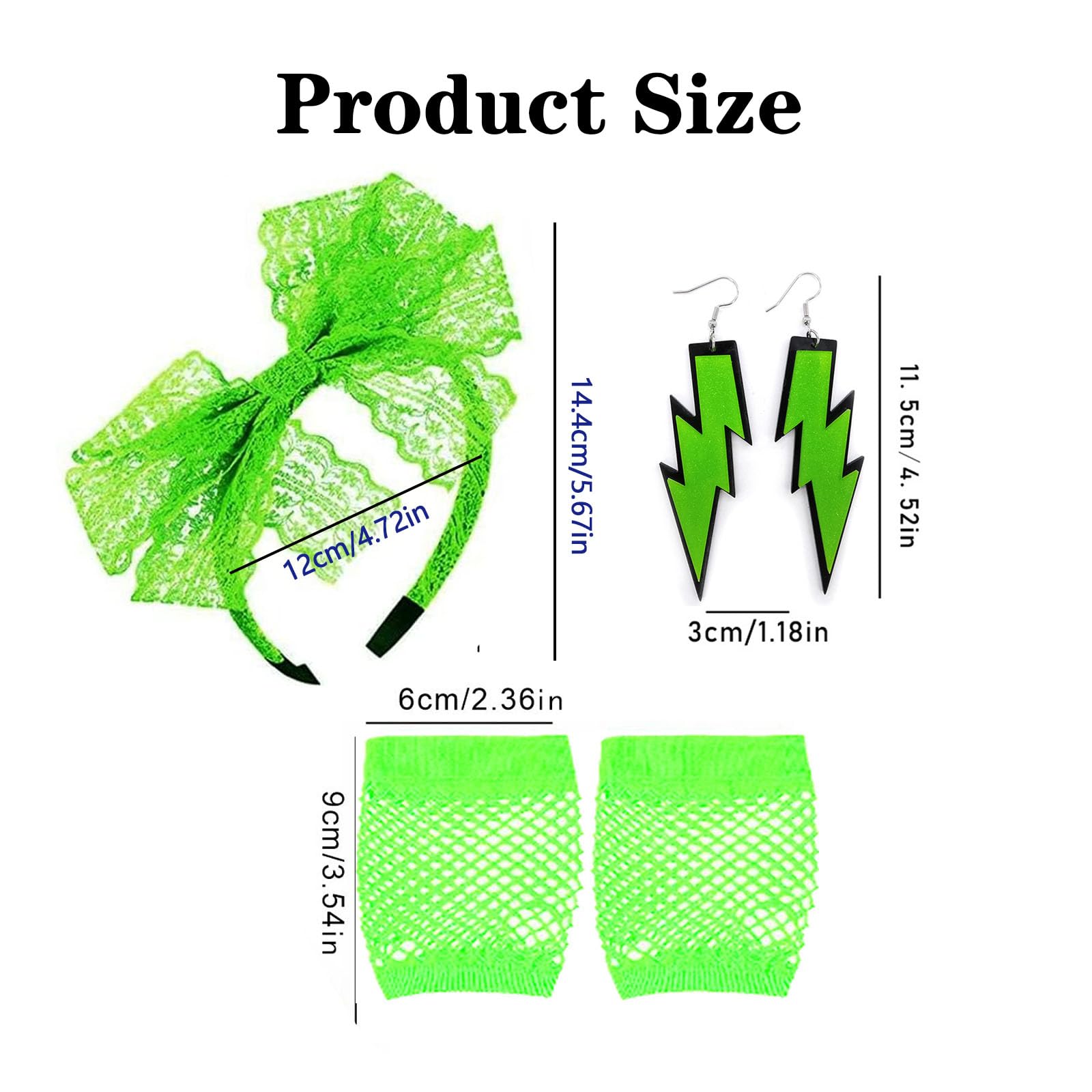 5 Pcs 80s Fancy Dress Costume Accessories, Lace Bow Headband, Fishnet Gloves, Earrings - Image 2