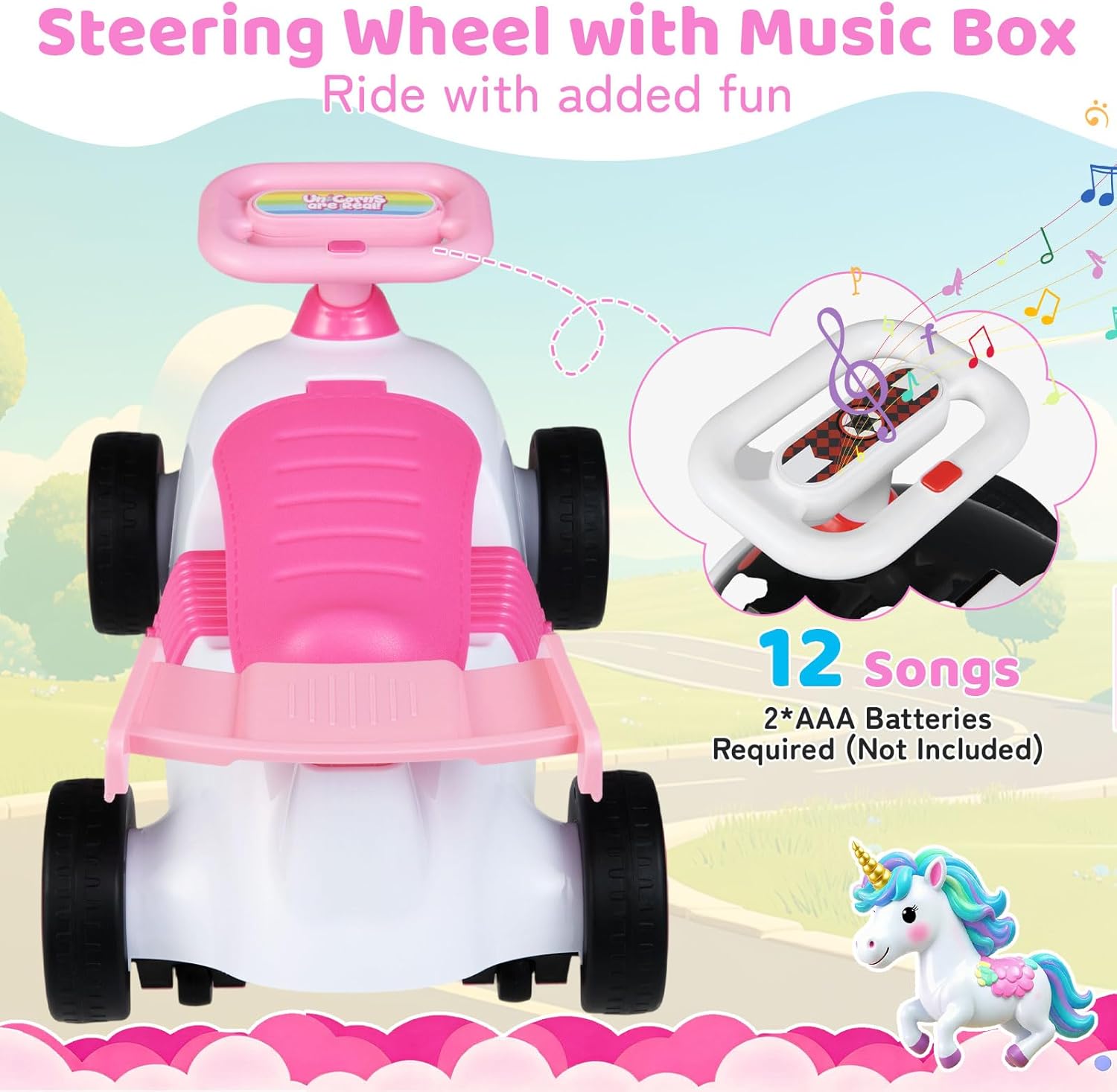 Costzon Toddler Ride On Toys, Foot-to-Floor Sliding Car with Steering Wheel, Music & Under-Seat Storage, Kids Push Ride-Ons, Baby Ride On Toys for Boys Girls 19-36 Months (Unicorn Theme)