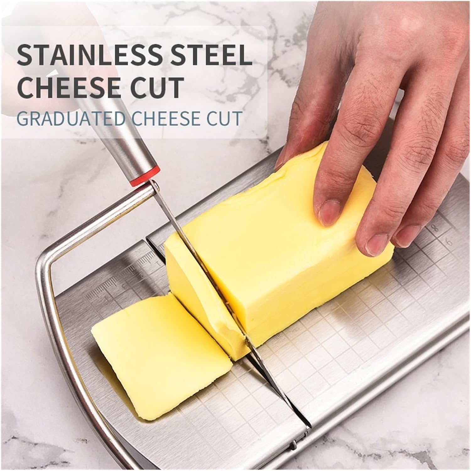 Multipurpose Cheese Slicer with Grid Scale – Stainless Steel Cheese Cutter Board fit for Block Cheese & Butter – Non-Stick Slicer with Measuring Marks – Kitchen Tool for Even Slices