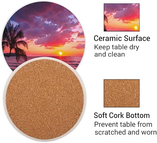 Miniatura 3 de Juego de 4 posavasos de playa tropical para bebidas con base de corcho, posavasos decorativos para café, bebidas, vino, cerveza, bar